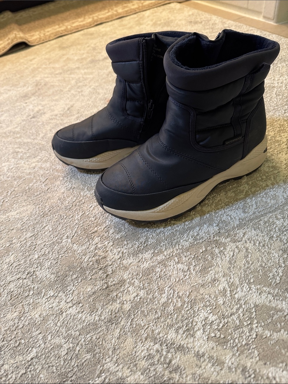 BareTraps Navy and Beige Winter Zip-Up Boots